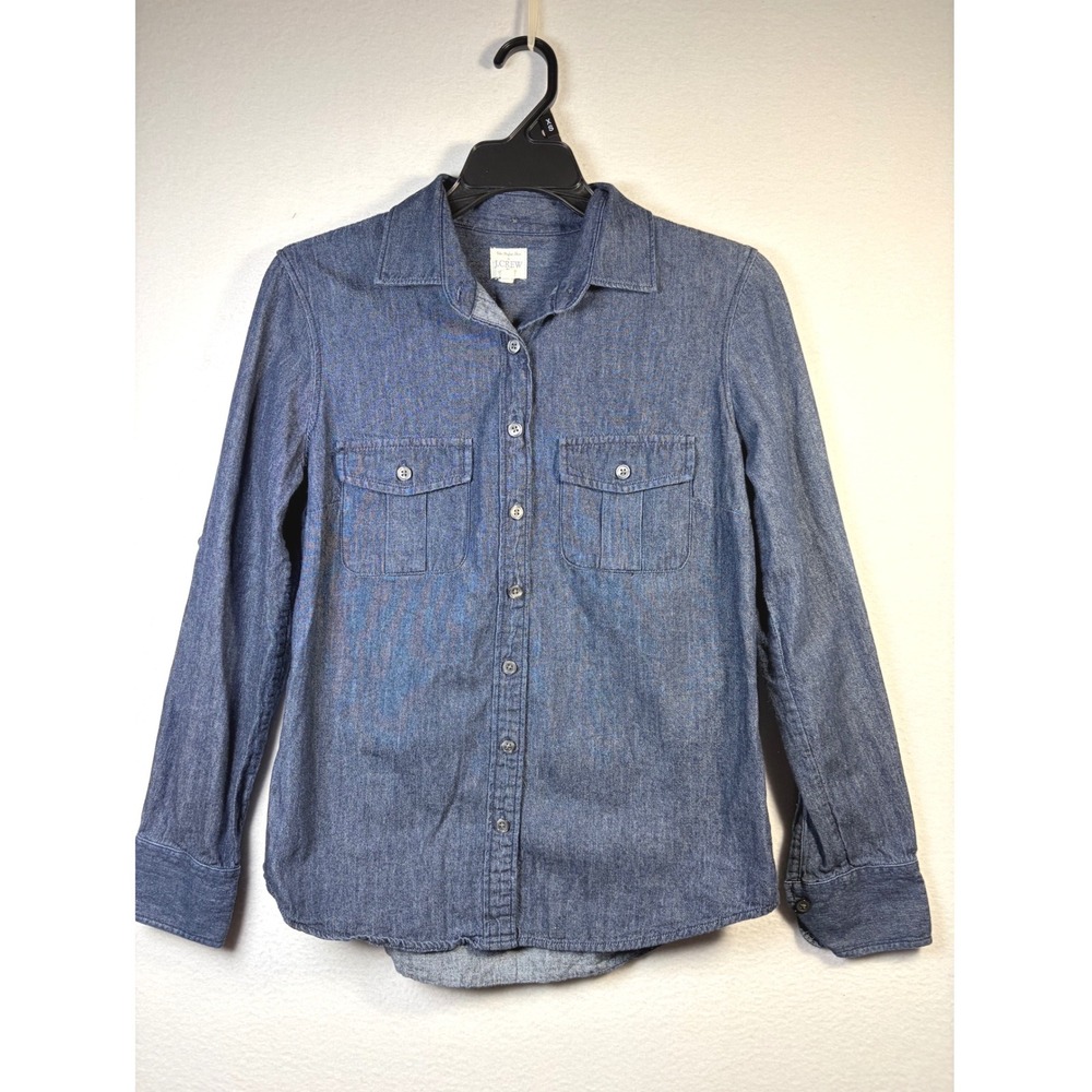 J.Crew The Perfect Shirt Women PS Blue Excellent Chambray Roll Tab Button Down